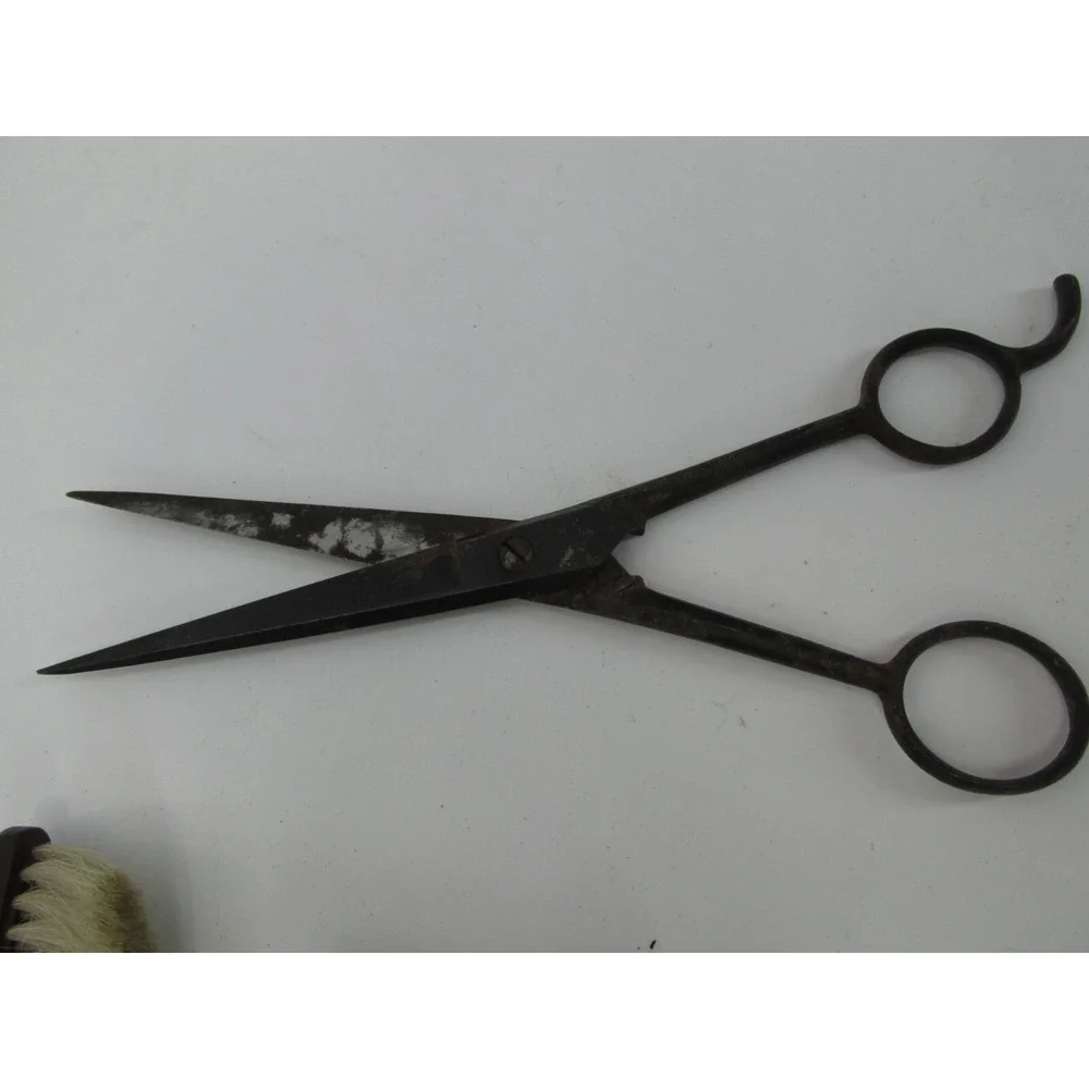 Vintge Barber Grooming Kit Straight Razor Brush Scissors Rex Raven Leather Strop